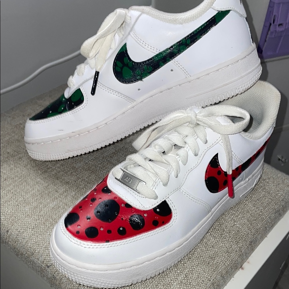 Custom White Sneakers with Red and Green Accents